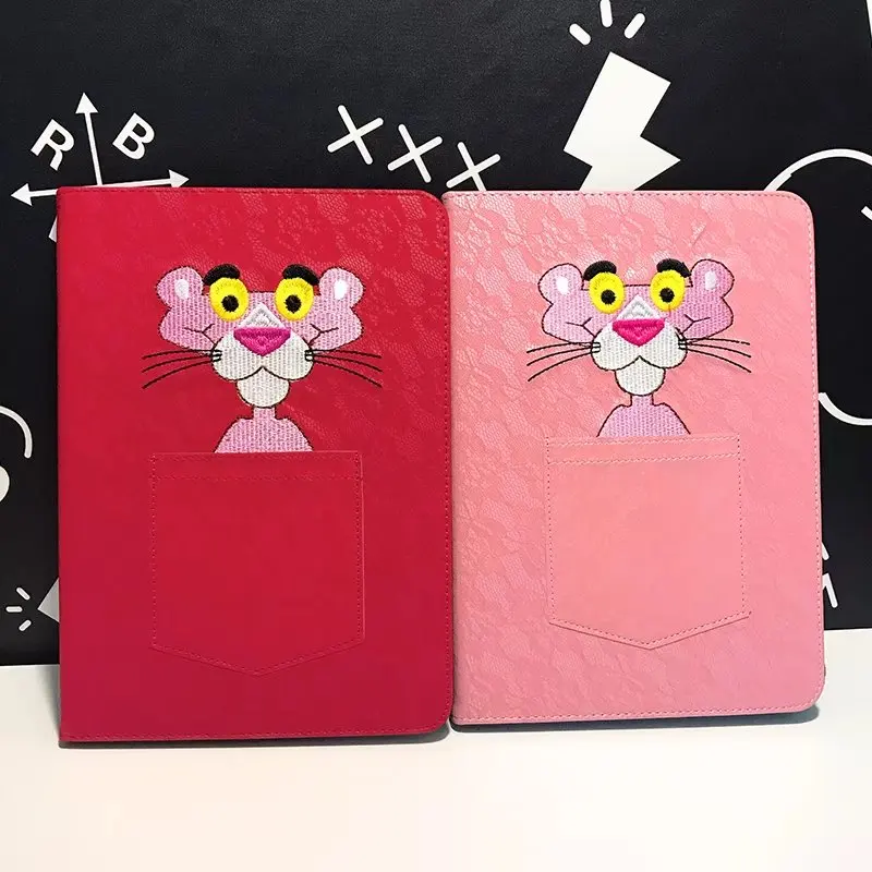 

maosenguoji embroidery pocket Pink Panther Tablet Case For Ipad mini 1 2 3 4 Smart wake up/sleep Function Folding Bracket cover