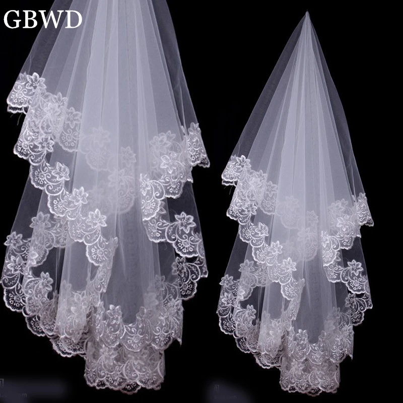 

2019 Korean New Lace Long Bride Wedding Veil Wedding Gauze Sequins Lace White Dress Wedding Accessories