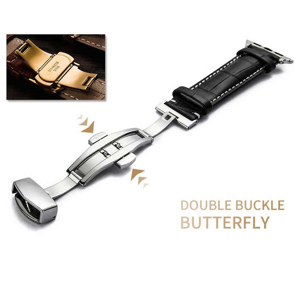 Leather strap For Apple watch band 4 3 iwatch band 42mm 38mm 44mm 40mm Accessories correa Butterfly buckle bracelet belt Leather strap For Apple watch band 4 3 iwatch band 42mm 38mm 44mm 40mm Accessories correa Butterfly buckle bracelet belt