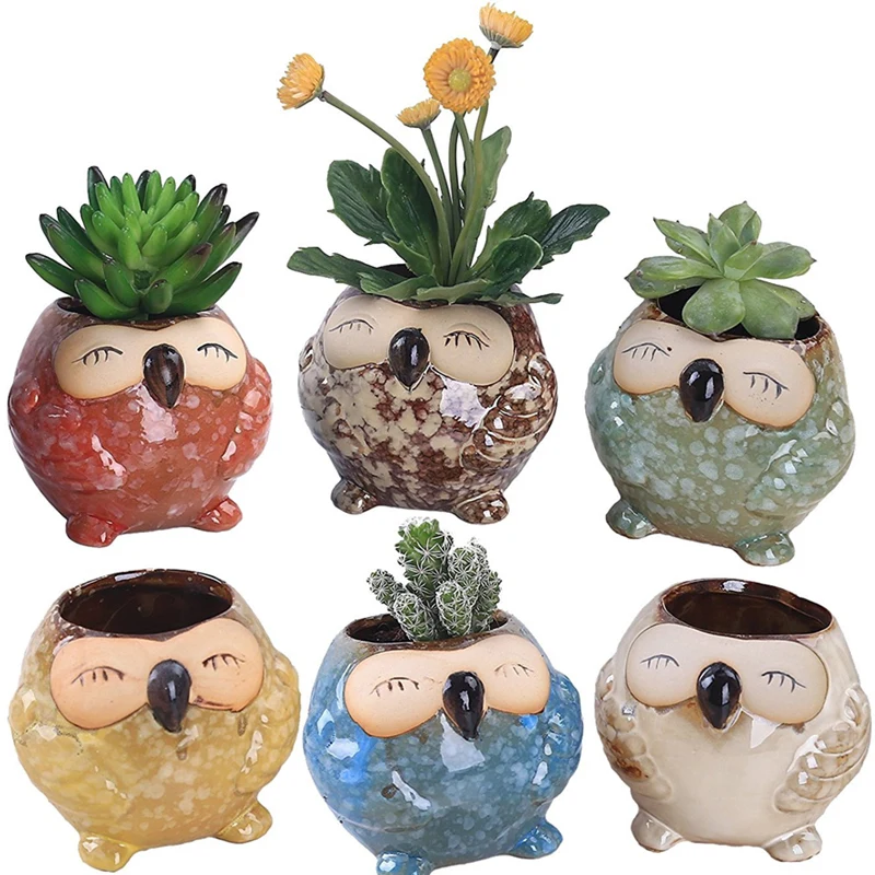 

2.7 Inch Owl Pot Ceramic Flowing Glaze Base Serial Set Succulent Cactus Plant Flower Pot Container Planter Bonsai Garden Pots