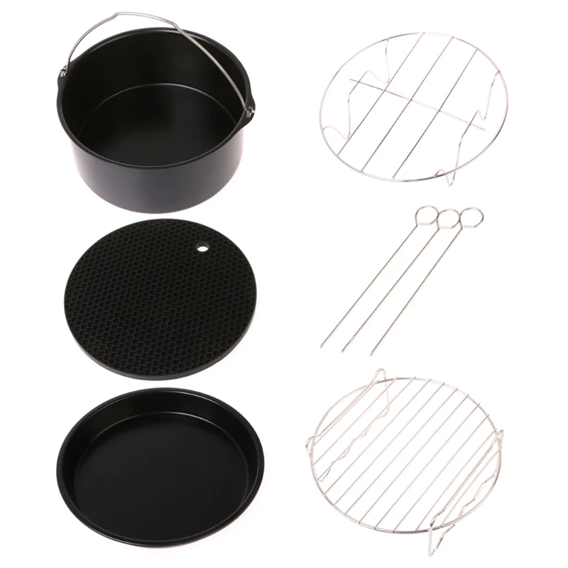 

MEXI 7Inch Multi-function Air Fryer Pan Accessory Baking Basket Pizza Plate Grill Pot