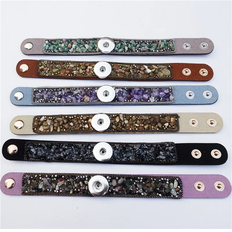 

Semi-precious Stones 18mm Snap Buttons Suede Bracelet Bohemia Jewelry 12pcs/lot Mix Colors