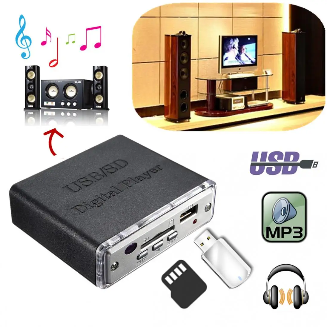 

2018 new 12V Mini Car Motocycle Stereo Amplifier Amp LED USB / SD Digital Player MP3 with Remote Controller