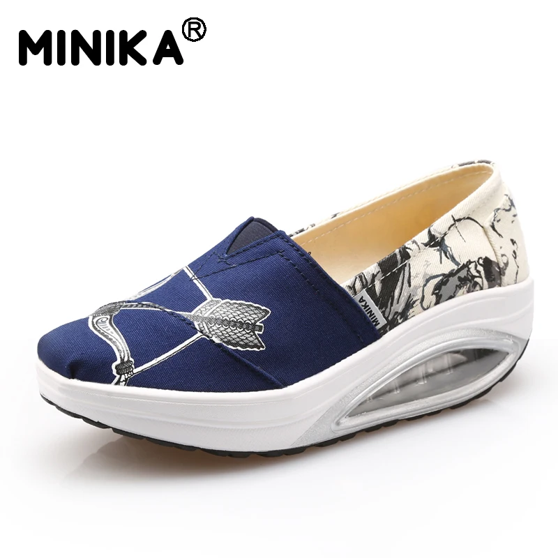 Minika Women Casual Shoes Breathable Platform Slimming Wedges Swing ...