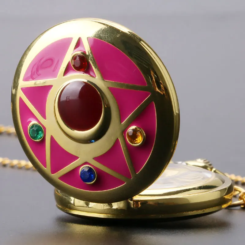 Новая мода Сейлор Мун тема звезда кварцевые карманные часы с ожерельем подарок для девочек женские подарки