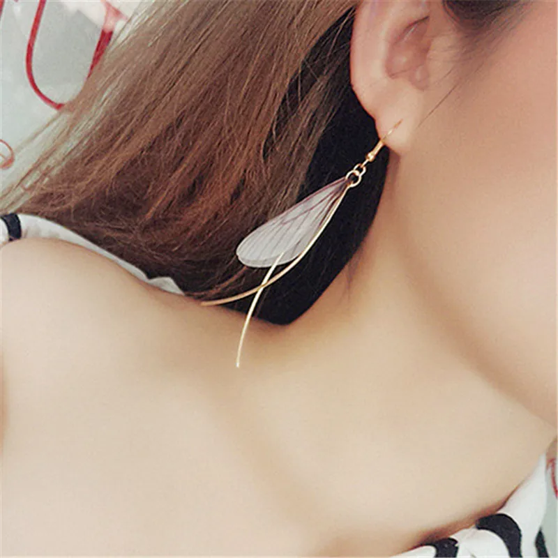 Fashion Bohemian Gold Style-Long Pink Dragonfly wings Earrings Drop Earrings for Women Earrings Accessories