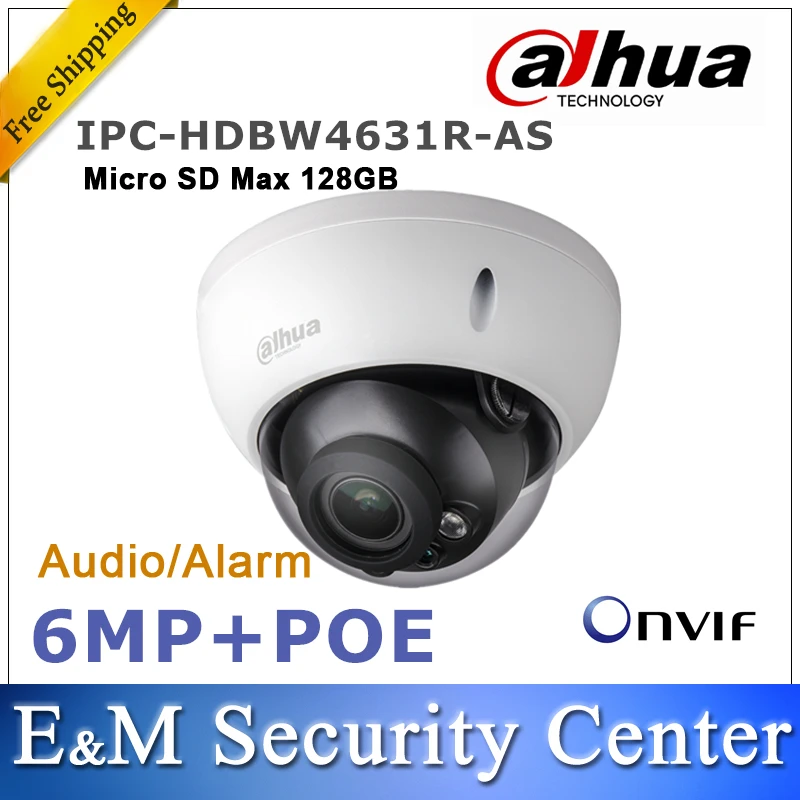 

Original dahua IPC-HDBW4631R-AS 6MP IP Camera CCTV IK10 IP67 IR 30M built-in SD card slot Audio and Alarm interface POE camera