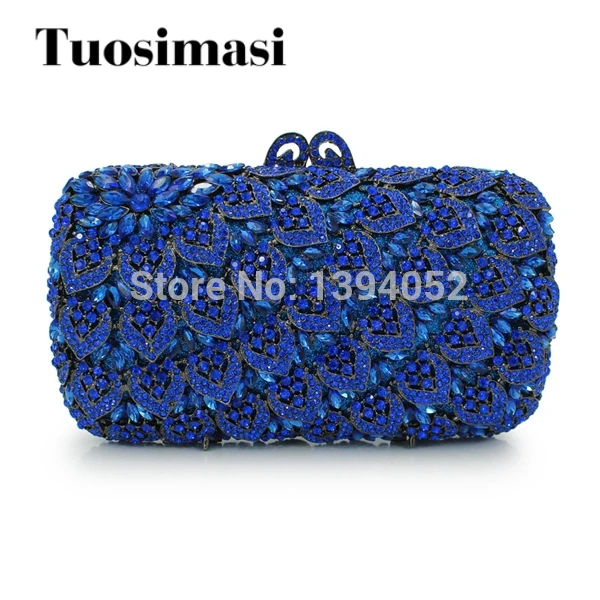 noble blue crysatl indian ladies wedding clutch bag handmade evening clutch bag party clutch bag purse  (88169A-DB)