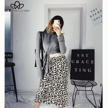 Bella Philosophy осень миди High Street Женщины Stirts Chic Leopard прямые женский высота талии Офисная Женская юбка