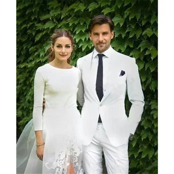 

White slim fit Male terno masculino Prom Dinner Men Suit Set 2018 (Jacket+Pants) Groomsman Groom Tuxedo Mens Suits For Wedding