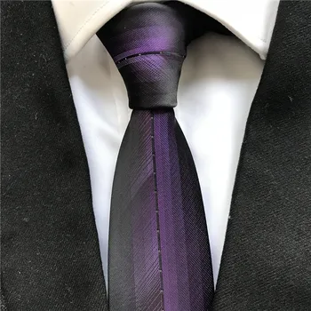 

Unique Designer Men Skinny Slim Tie Fashion Party Wedding Necktie Black with Purple Stripe Dots
