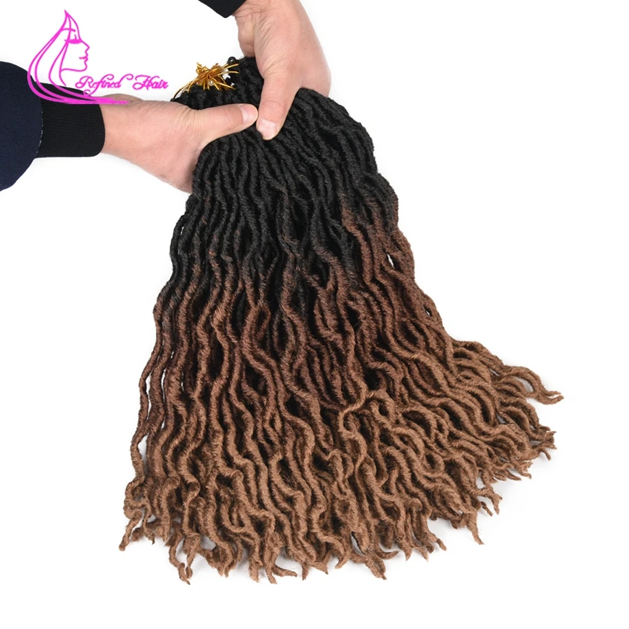 Рафинированный Уход за волосами богиня Faux locs Curly вязанные пряди Омбре коричневый, тень, плетеные волосы, 18 дюймов длинная коса женщина, дредлоки, для увеличения объема, пряди для наращивания волос