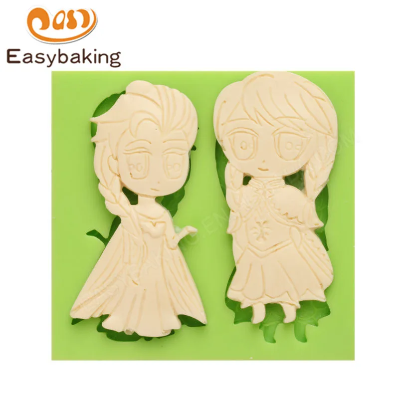 ES-0809 Frozen Anna and Elsa Shape Fondant Silicone Molds for cake decorating