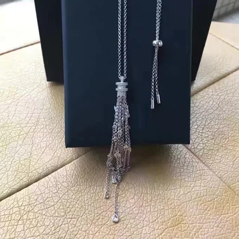 

BM Hot Sales Green Crystal Zircon Tassel Collar Necklace 925 Sterling Silver Crystal AP Created Wedding Necklace