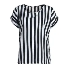 Summer Fashion T Shirt Women Chiffon Stripe Top Tee Big Size T Shirt Top Casual Mujer Cheap Clothes Short Sleeve