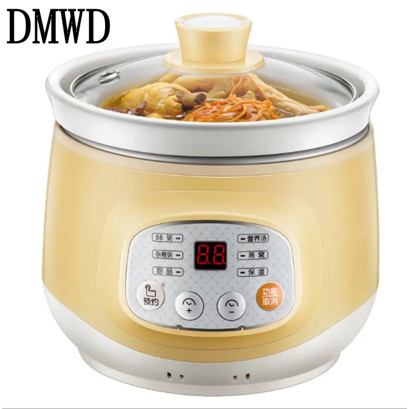 

DMWD Household Electric Smart Slow Cooker White Porcelain Porridge Soup stewing machine mini Timer Control baby food steamer 1L