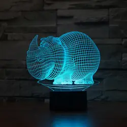 2881 3D мини милые носорог RINO носорог атмосфера Светодиодная лампа светильник 7 цветов Изменение визуальную иллюзию светодиодные лампы Декор