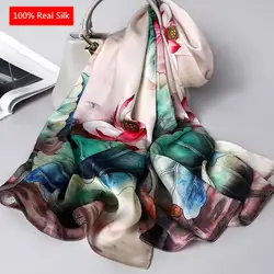 Роскошный бренд 100% натуральный шелковый шарф женские дизайнерские шали и обертывания Элегантный цветочный принт пашмины мягкие зимние