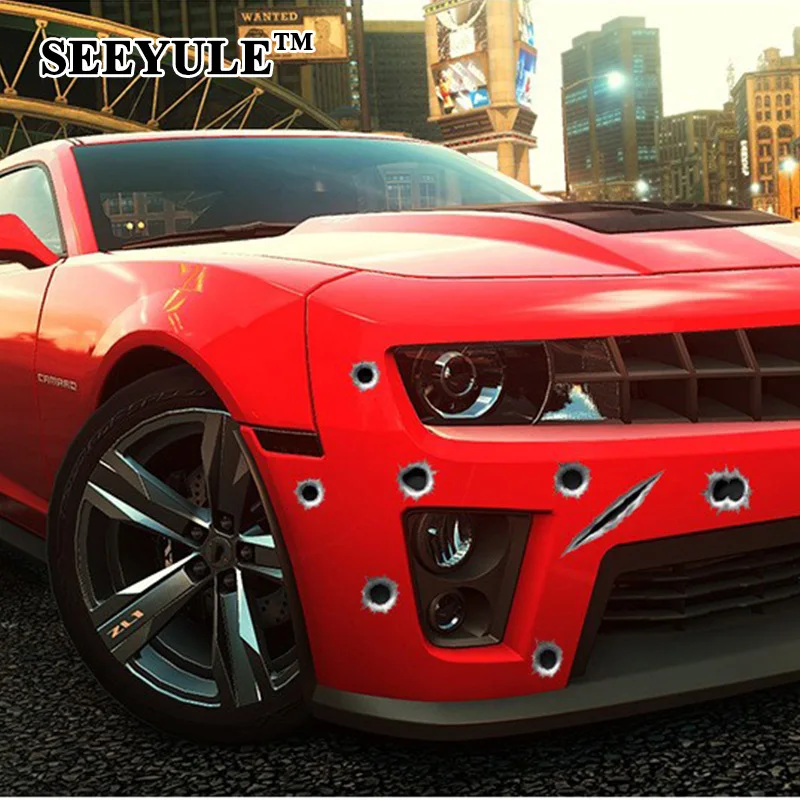 

1pcs SEEYULE Bullet hole Car Sticker car-styling 3D Shoot Hole Pattern Motorcycle Decal Helmet Scratch Funny Sticker