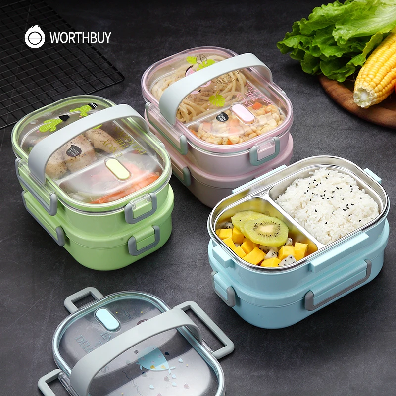 Worthbuy японский мультфильм Ланч бокс 304 Нержавеющая Сталь Bento коробка для детей