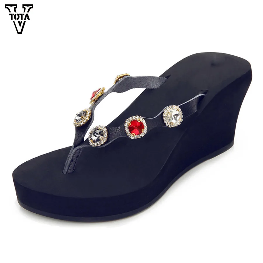 

VTOTA Rhinestones Slippers High Heels Flip Flops Fashion Women Shoes Summer Slides Wedges Slippers Platform Shoes Woman SCMXY