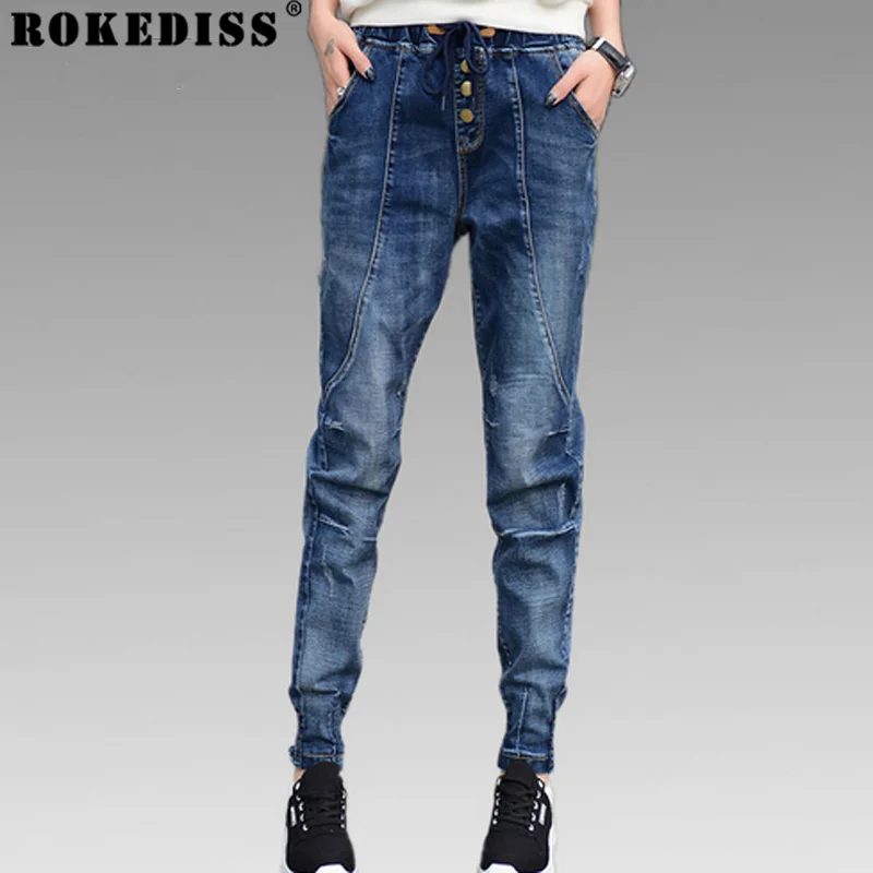Tall Women 2016 Fall Plus Size Extra Long Jeans Elastic Waist Over Length Harem Pants Super