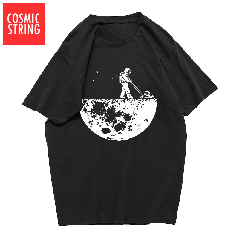 

COSMIC STRING The Moon T-shirts Men's Creative Design Summer Tee shirts Casual Streetwear Cotton Tops Funny T shirts Men Black