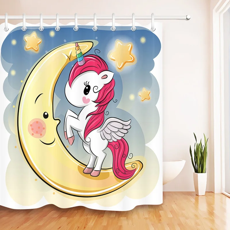 

1Set Cartoon Unicorn Shower Print Waterproof Shower Curtain Polyester Fabric Bath Curtain For Home Bathroom Shower Bath