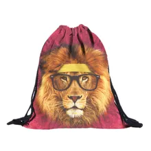 Рюкзак на шнурке, сумка унисекс, Львенок с очками, рюкзаки, сумки с 3D принтом, горячие вельвтовые штаны с розовой шнуровкой, рюкзак из полиэстера для женщин и мужчин