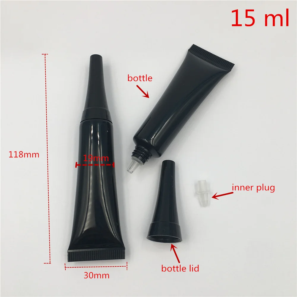 

50 pcs Free Shipping 15 ml Empty black Plastic Hose Bottles Mini Eye Gel Essence milk Cream Empty Sample Cosmetics Containers