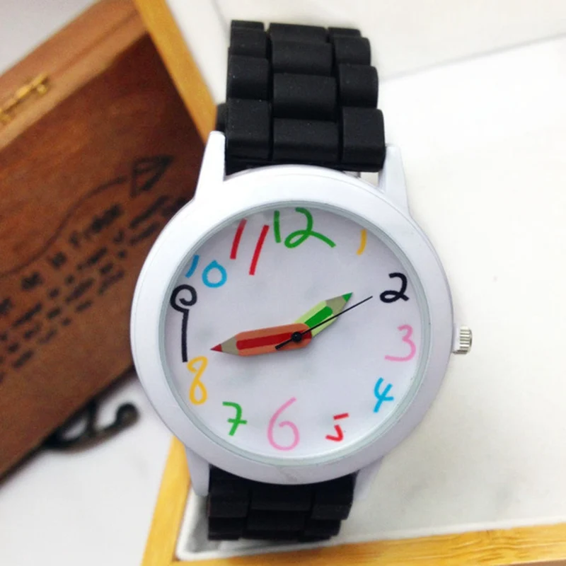 Новые часы с героями мультфильмов дети девушки силиконовые ремни наручные часы дети красивые часы милые часы - Цвет: BK