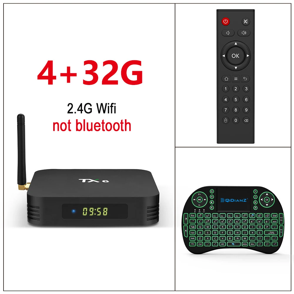 Android 9,0 Smart tv BOX Allwinner H6 четырехъядерный BT 4,0 USB 3,0 Wifi 2,4G/5G 4K HD медиаплеер телеприставка TX6 VS HK1 MAX MINI - Цвет: 4g32g kb