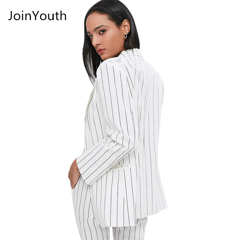 JoinYouth модные рабочие брючные костюмы комплект из 2 предметов для женщин Полосатый
