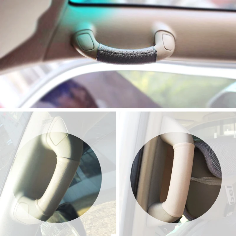 

Cow Leather Hand Sewing Ceiling Roof Safety Handle Cover Protective Trim For Toyota Prado 2003 2004 2005 2006 2007 2008 2009
