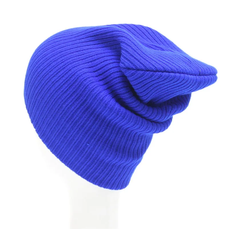 New Fashion Women/Men Knitting Beanie Stretch Cap Hats Hip-Hop Winter Warm Caps Unisex Women Feminino Bone - Цвет: Sapphire Blue