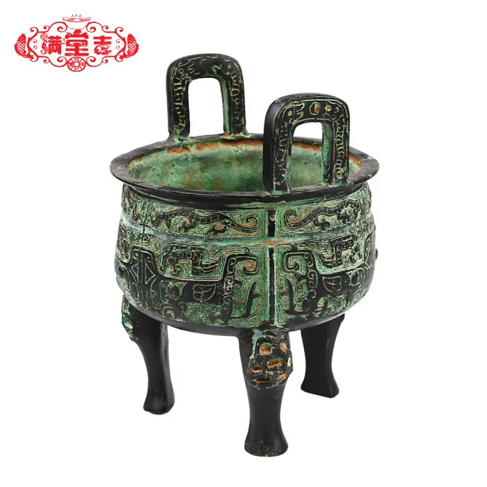 

Wholesale Old antique rare crafts Antique bronze device small yuan ding decoration tripod incense burner Brass CHINESE crafts