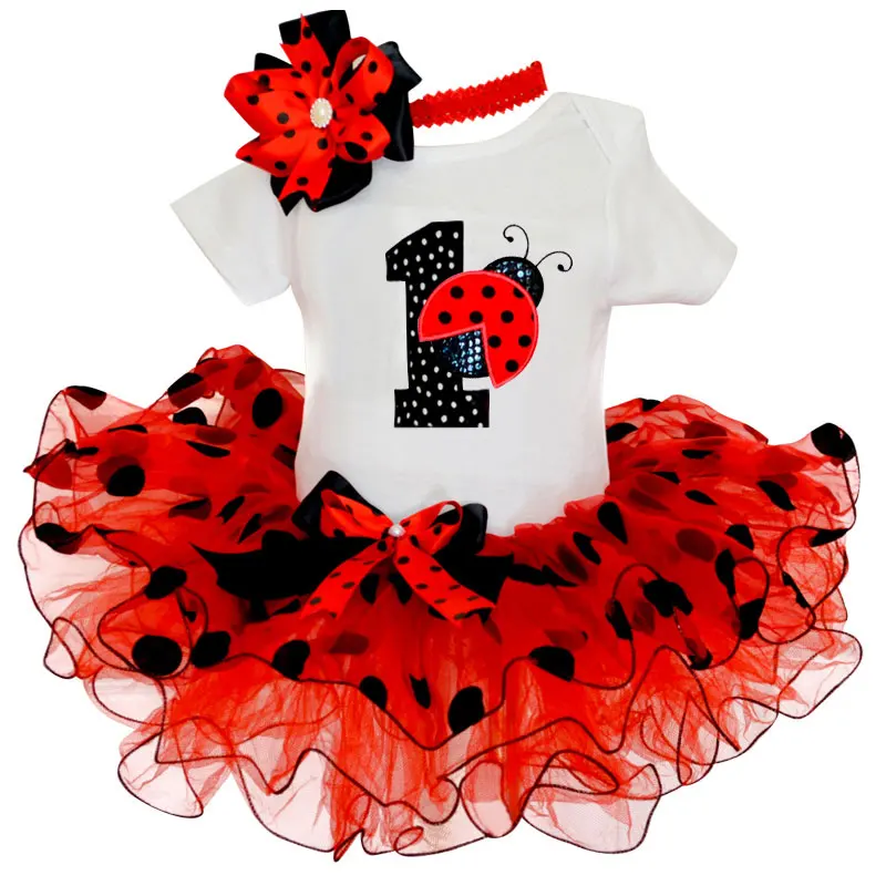 Комплекты с юбкой-пачкой для малышей 6 месяцев, комплекты одежды для новорожденных девочек, одежда на первый день рождения для маленьких девочек, одежда для крещения, одежда для детей 2 лет - Цвет: ladybug red