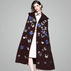 Тренч элегантный Винтаж 2018 Для женщин осень новый бутик Бабочка печать X-длинные накидка пальто Бесплатная доставка