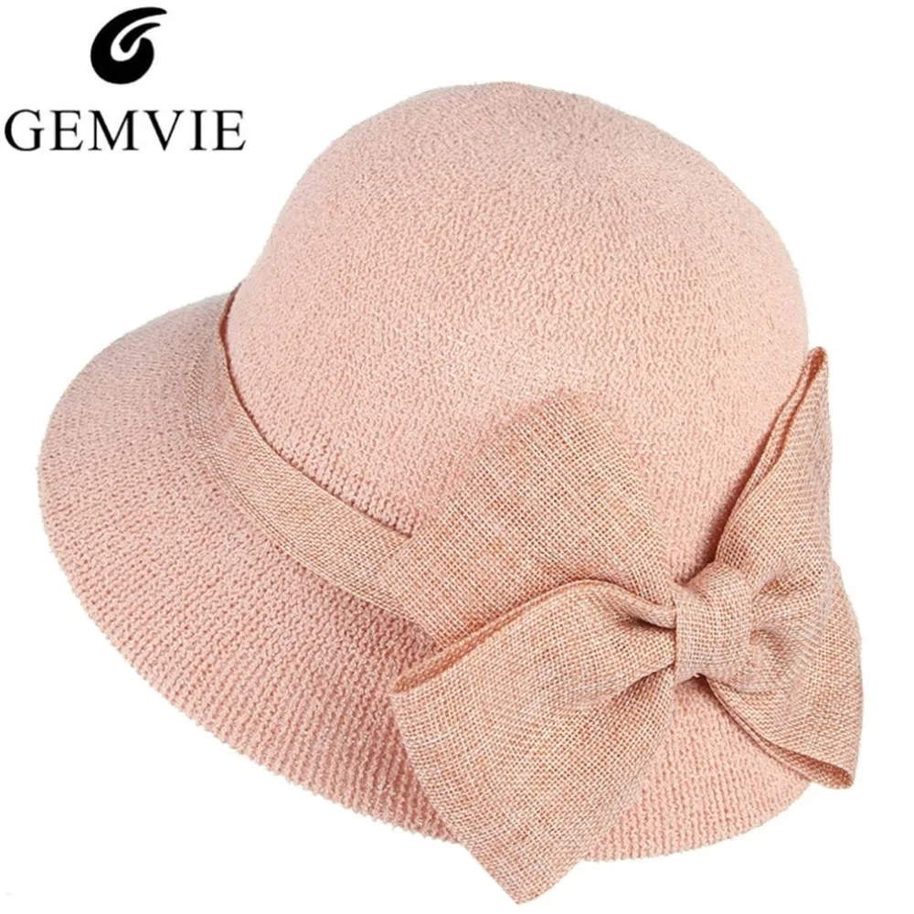 تنفس الصلبة القطن الصيف القبعات للنساء واسعة حافة الشمس قبعة مع Bowknot سيدة شاطئ كاب دلو القبعات
