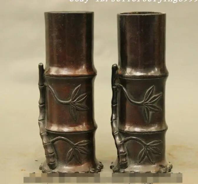 

S5528 Chinese Bronze Home Decoration Lucky Bamboo Statue Shape Pencil Vases Pot Pair
