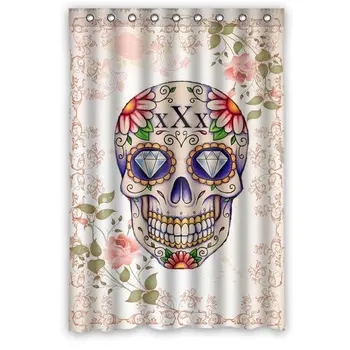 

Custom Cute Unique Pink Floral Sugar Skull art Waterproof Bathroom Fabric Shower Curtain,Bathroom decor 48" x 72"