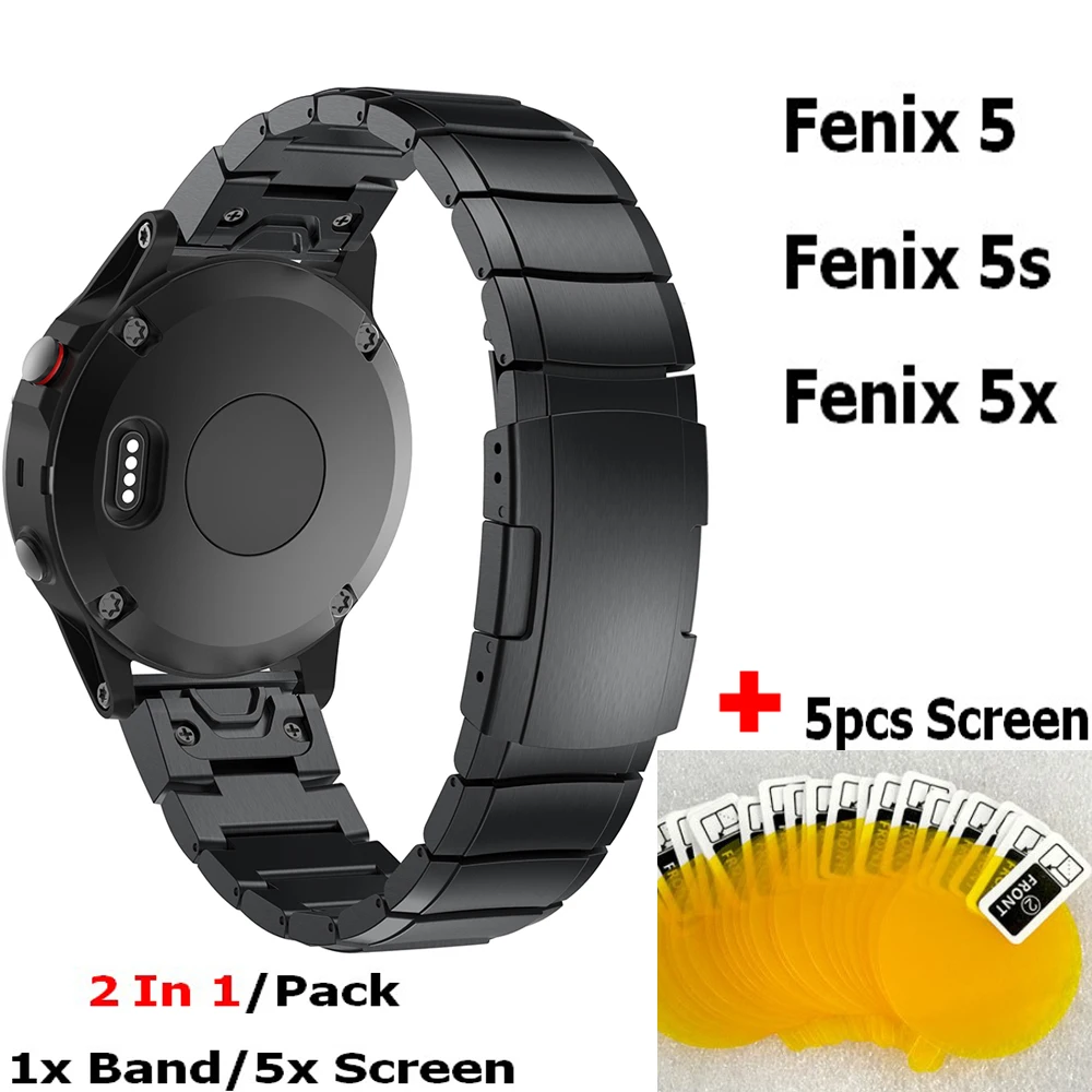 

2 In1 Quick Fit Stainless Steel Band for Garmin Fenix 5/Fenix 5S /Fenix 5X Watch Wristband + Screen Film for Garmin Fenix Strap