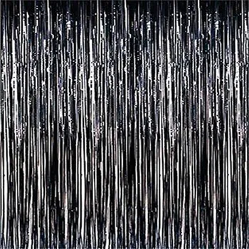 

92*245cm Metallic Black Foil Fringe Curtain Shimmer Curtain Birthday Decor New Halloween Christmas New Year Decorations