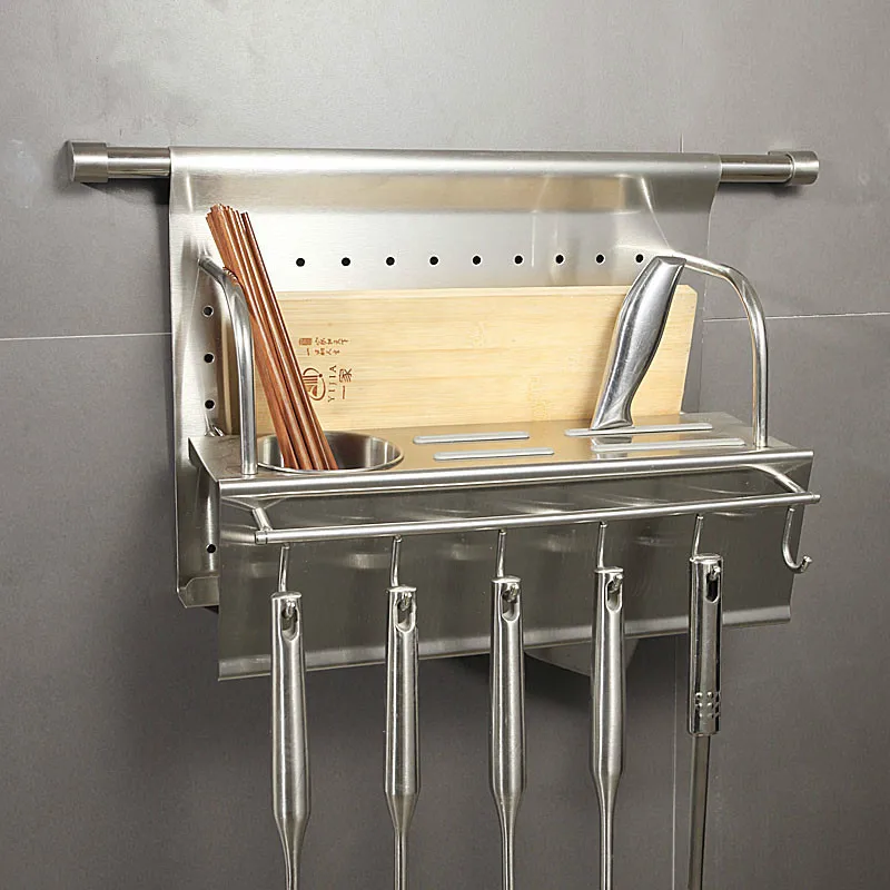  Kitchen tool holder stainless steel hook cutting tool chopsticks seasoning cutting board shelf kitc - 32919308815