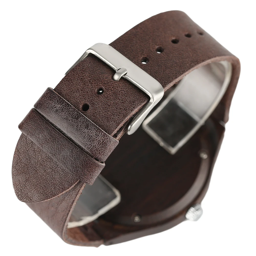 YISUYA New Arrival Men Genuine Leather Band Strap Wrist Watch Nature Wood Creative Dark Brown Women Modern Fashion Bamboo Sport (6)