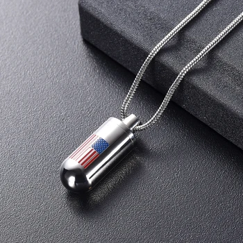 

LKJ11932 American Flag Logo Laser Steel Tube Urn Necklace for Human/ Pet Stainless Steel Cremation Jewelry Pendant Ashes Casket