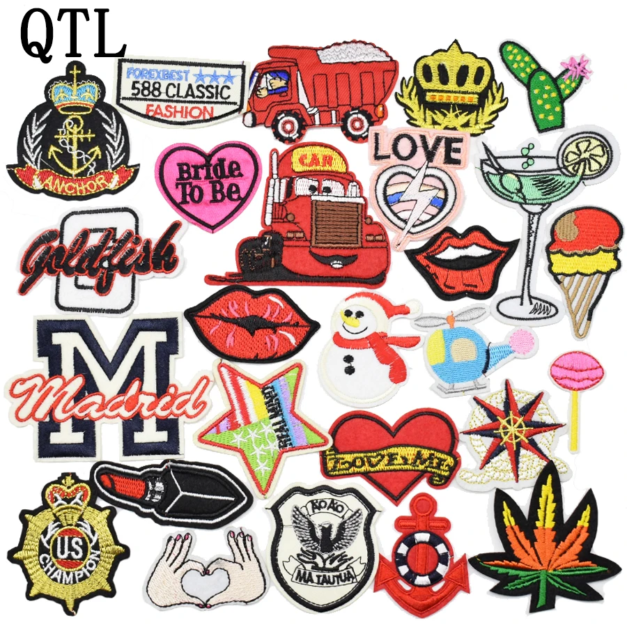 50pcs random hot patches badges for clothing iron embroidered patch applique on DIY kidsɺpparel sewing accessories | Дом и сад