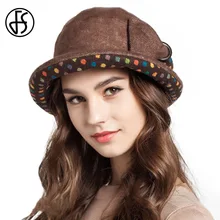FS элегантная шерстяная шапка для женщин темно-серая коричневая теплая Складная Дамская короткая шляпа с узором в горошек с бантом зимние рыбацкие шапки