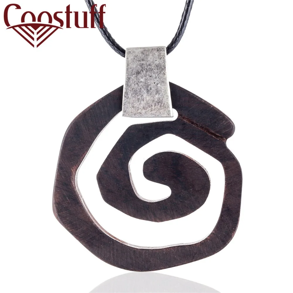 Coostuff Black Sandalwood Pendants Necklace for Women Handmade Long Sweater Necklaces Jewelry