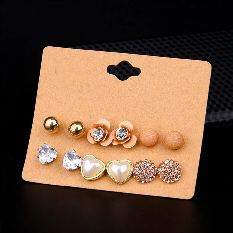 New Fashion 6 Pairs Earring Sets Alloy Rhinestone Mixed Week Stud